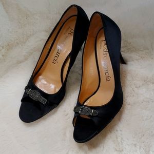 Pedro Garcia black satin peep toe pump